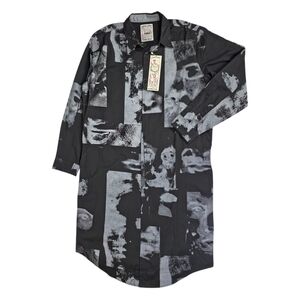 KidSuper Collage Faces Button Up Long Shirt XL Black NWT